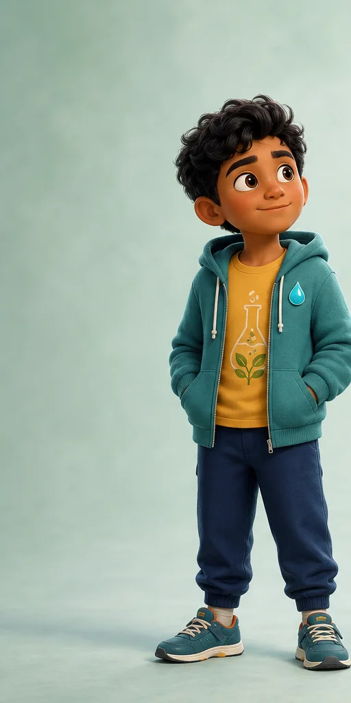 Leo, un niño de nueve años con sudadera color turquesa